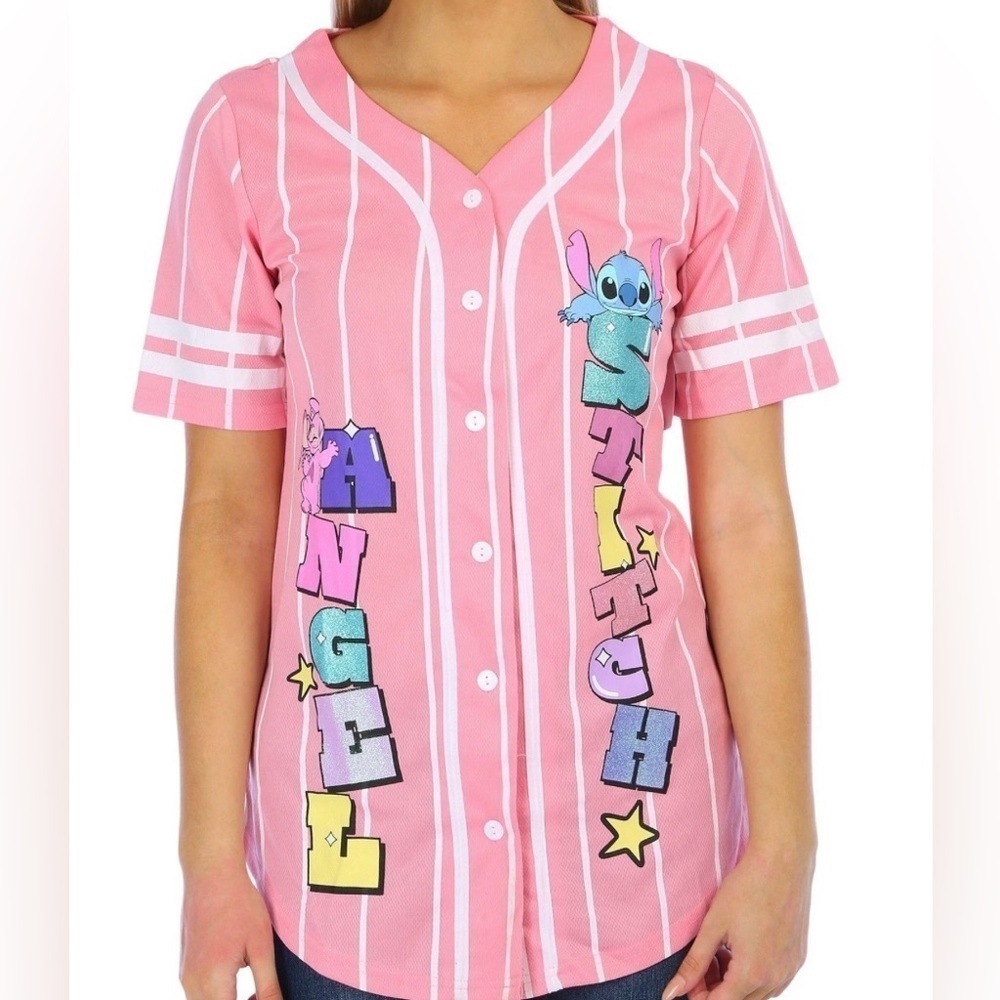 Disney Stitch Jersey Short Sleeve Button Down Jersey